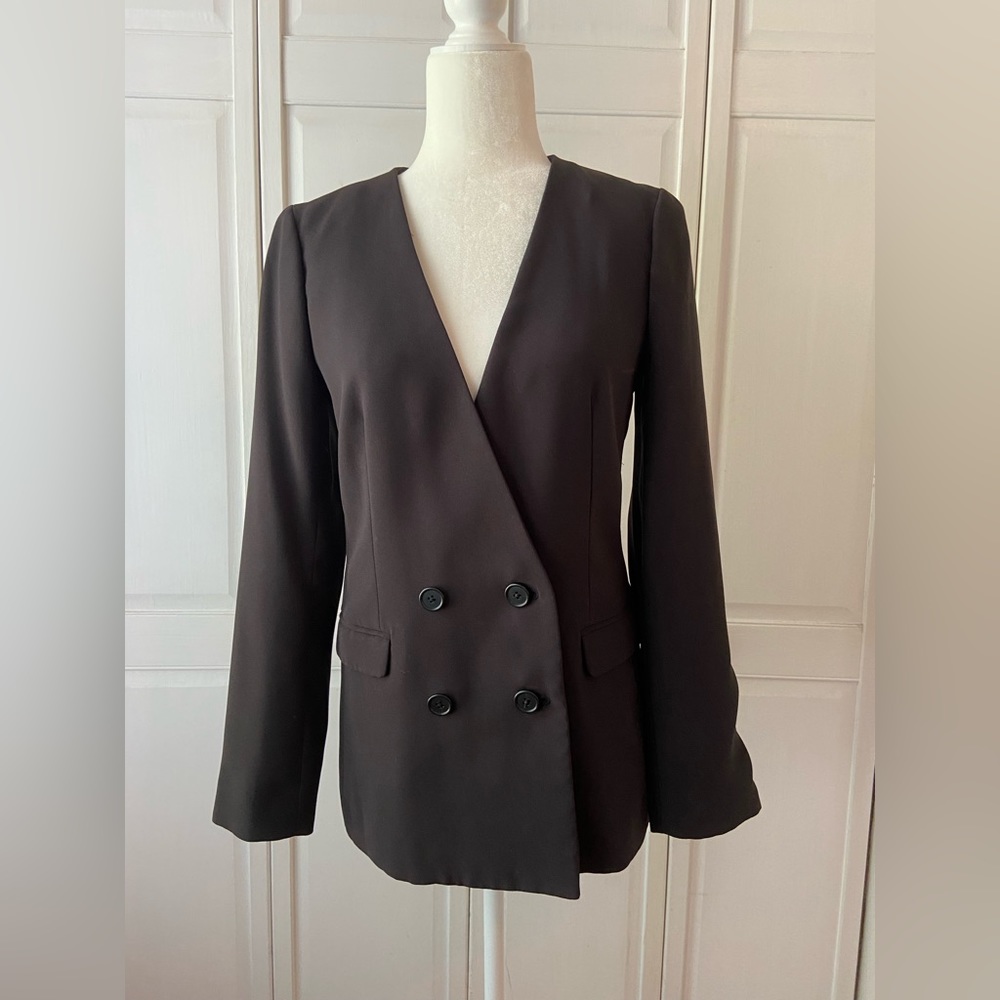 J.Crew Collarless Double Breasted Blazer in Black Crepe Size 2